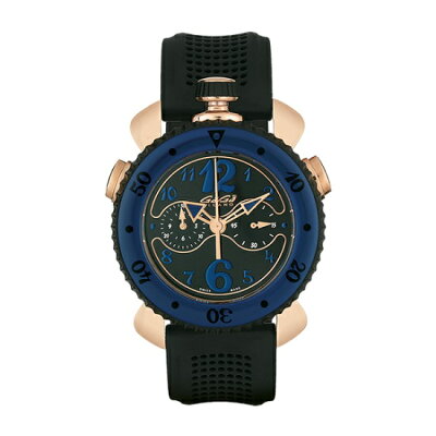GAGA MILANO 7011.01CHRONO SPORTS 45MMガガミラノ クロノスポーツ 45ユニセックス クオーツ 腕時計シリコンラバー ラバー&18KPGステンレスブラック×ブルー
