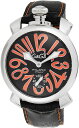 GAGA MILANO 5010.11SMANUALE 48MMガガミラノ マヌアーレ 48 スイス製ユニセックス 手巻き 腕時計カーフレザー ステンレスブラック×オレンジ×シルバー