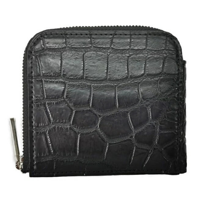 QUATTRO GATTI 8171 CROCODELE BLACKクアトロガッティ クロコダイル ハーフラウンドジップ ウォレットL字ファスナー二折財布クロコダイル×カーフレザーブラック×ナチュラル（ヌメ革）×シルバー※正規代理店取寄商品