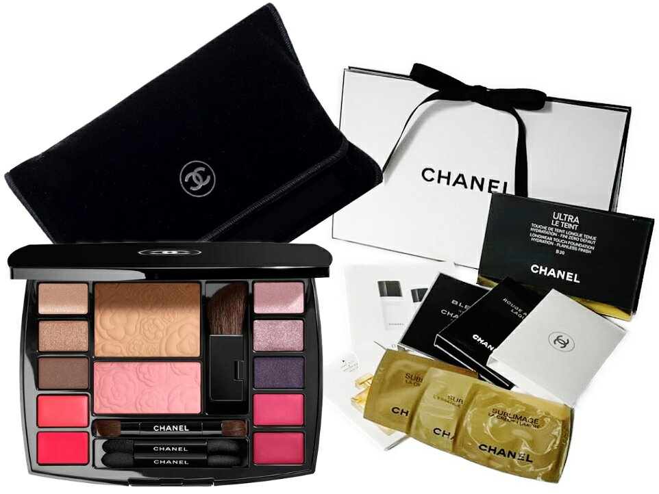 CHANEL TRAVEL MAKEUP PALETTE“HARMONIE DE CAMELIAS”シャネル トラベル メイクアップ パレットハーモニー ドゥ カメリアミラー付パレット・専用ベロア調ケースシャネル ショップバッグ+サンプ…