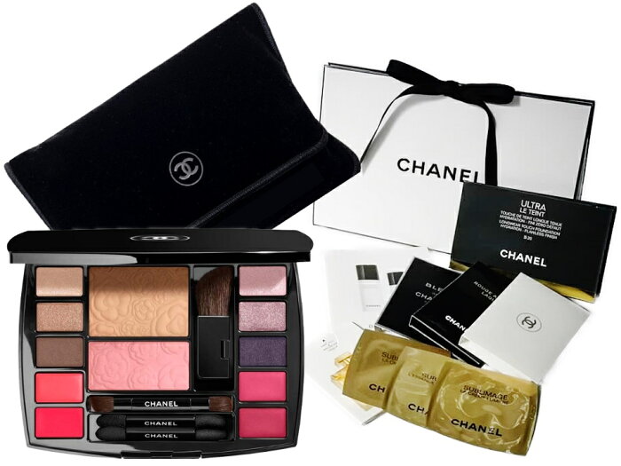 CHANEL TRAVEL MAKEUP PALETTE“HARMONIE DE CAMELIAS”シャネル トラベル メイクアップ パレットハーモニー ドゥ カメリアミラー付パレット・ミニマスカラロゴ入専用べロア調ケースシャネル ラッピング+ショップバッグサンプルアソート5点付