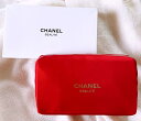 CHANEL NOVELTY SILK POACHシャネル ロゴ入シルク化粧ポーチ CCロゴ入ファスナー ノベルティーシルク 100 ×ポリエステルレッド×ゴールドシャネル ギフトBOXショップバッグサンプルアソート1点付