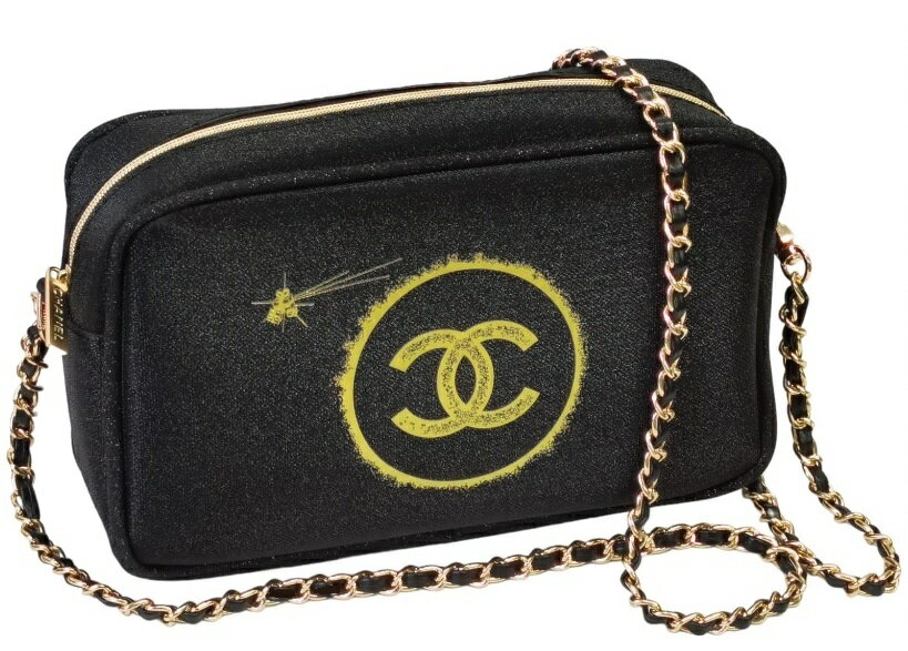 CHANEL NOVELTY シャネル CCロゴ入化粧ポーチ CHANELロゴ入ファスナーショルダーストラップ 約128cm(社外品・取外し可能) 斜め掛け可能ノベルティー ポリエステル製ブラック×ゴールドシャネル ショップバッグサンプルアソート10点付のサムネイル