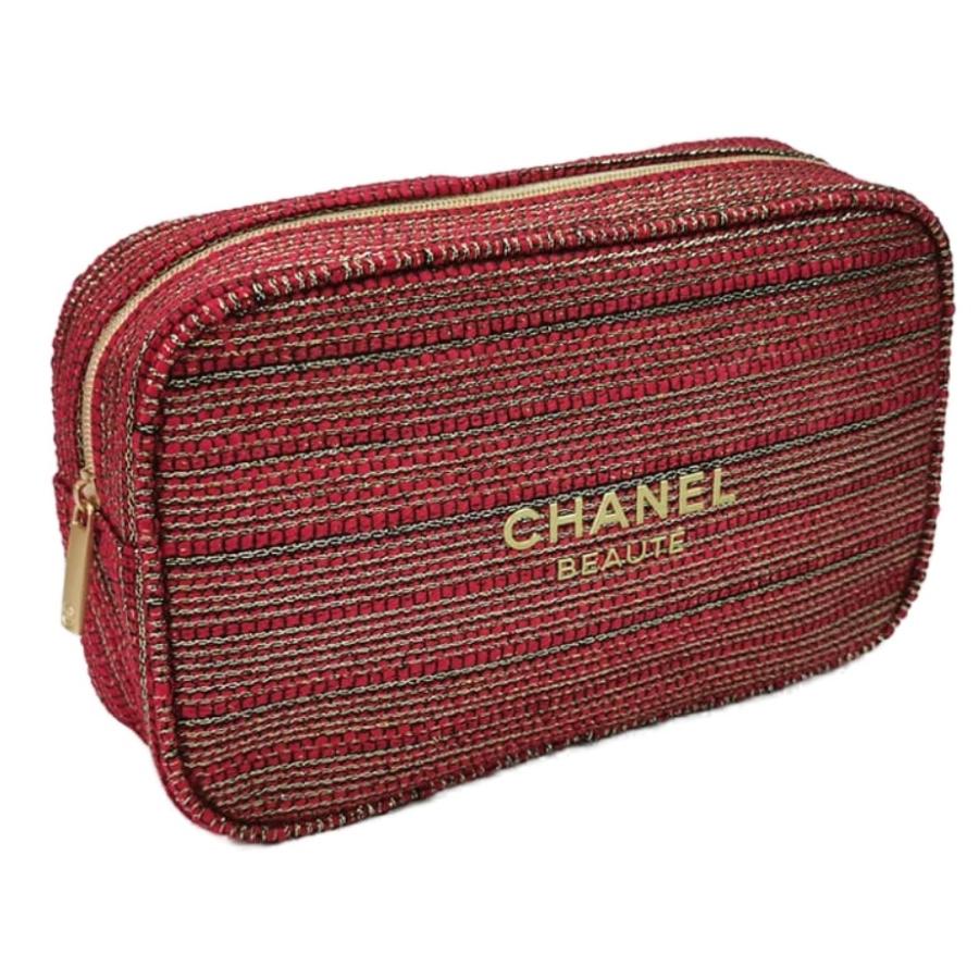 CHANEL NOVELTY REDシャネル ロゴ入化粧ポーチCCロゴ入りファスナーレッドマルチ×ゴールドシャネル ショップバッグ