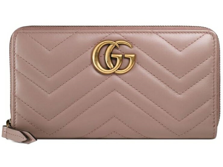 グッチ 革財布 レディース GUCCI 443123-DTD1T-5729GG MARMONT ZIP AROUND WALLETグッチ GGマーモント ジップアラウンドウォレットラウンドファスナー長財布シェブロン キルティング レザーダスティピンク×アンティークゴールド