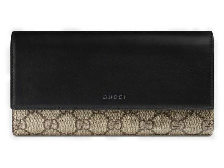 GUCCI 410100-KHNKG-9769グッチ コンチネンタルウォレットスナップ式 長財布 ファスナー小銭入付GGスプリームキャンバス×カーフレザーブラック×ベージュ/エボニー