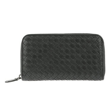 BOTTEGA VENETA 114076-VBD51-8885ボッテガ ヴェネタ ラウンドファスナー長財布イントレチャートレザー ブラック×ニューライトグレー