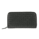 BOTTEGA VENETA 114076-VBD51-8885ボッテガ・ヴェネタ ラウンドファスナー長財布イントレチャートレザー ブラック×ニューライトグレー