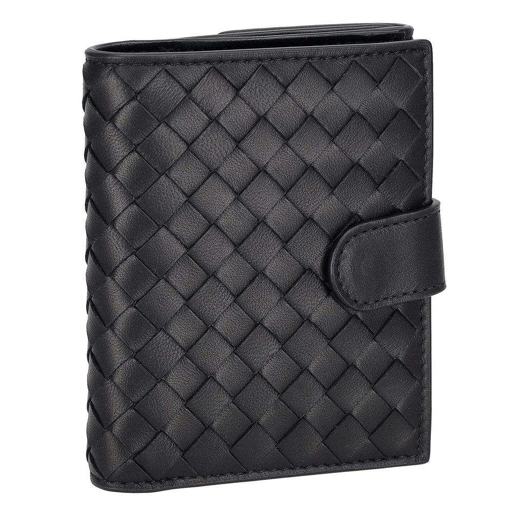 BOTTEGA VENETA382576-V3UN1-8803ボッテガヴェネタ イントレチャート Wホック二折財布ラムスキンレザーブラック×シルバー