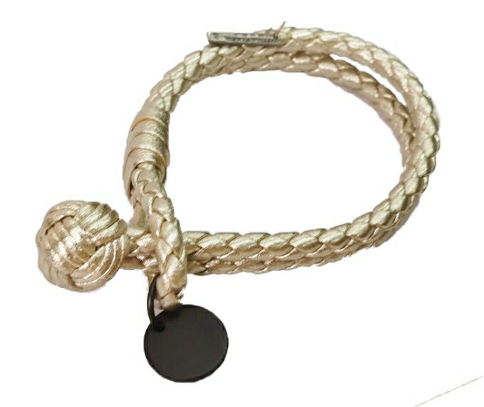 BOTTEGA VENETA 113546-SCHAMPAGNE GOLDボッテガヴェネタ ブレスレットイントレチャート ラムレザー ロゴプレート付Sサイズ 内...