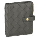 BOTTEGA VENETA 600270-VCPP3-1408INTRECCIATOボッテガヴェネタ イントレチャート二折財布ファスナー小銭入付イントレチャートラムスキン×カーフレザーグラファイトグレーカーキ×ゴールド