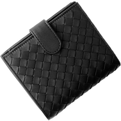 BOTTEGA VENETA 121059-V001N-1000ボッテガ・ヴェネタ イントレチャート ナッパ ミニウォレットラウンドファスナー小銭入付二折財布ラムレザー ブラック×ガンメタル
