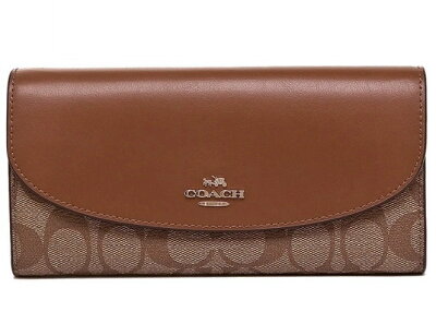 COACH F54022-IME74コーチ スナップ式長財布アウトレット シグネチャースリム エンベロープ ウォレットスムースカーフレザー×PVCブラウン×カーキ