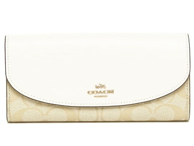 COACH F54022-SV/WTコーチ スナップ式長財布アウトレット シグネチャー スリム エンベロープ ウォレットスムースカーフレザー×PVCホワイト×ベージュ