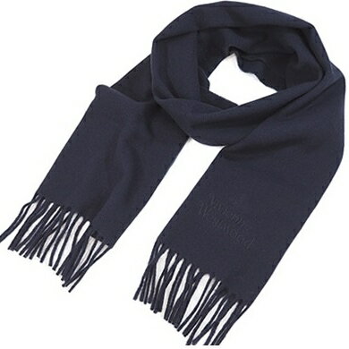 Vivienne Westwood WOOL100% MUFFLERMADE IN ITLY K402-NAVY BLUEヴィヴィアン ウエストウッド ウールマフラー ユニセックス 同色ロゴ刺繍入 ネイビーブルーサイズ 約H180×W30(フリンジ9cm含む)専用ギフトパッケージ ※選択式