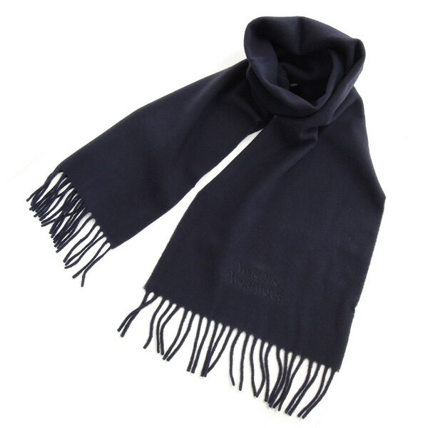 Vivienne WestwoodK402 WOOL100% MUFFLERMADE IN ITALY NAVYヴィヴィアン ウエストウッド ウールマフラー ユニセックス 同色ロゴ刺繍入 ネイビーサイズ 約H180×W30専用ギフトパッケージ