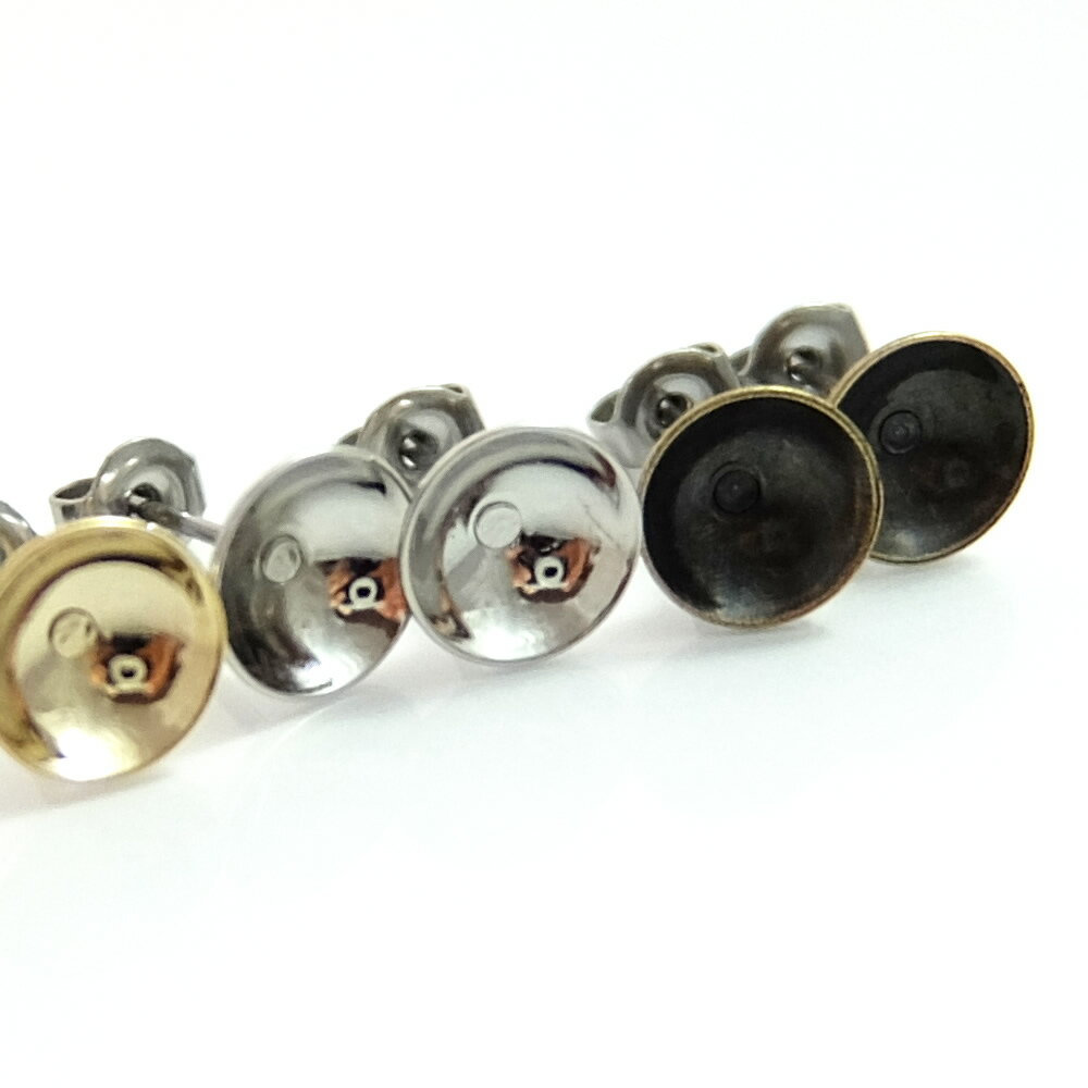 ピアス金具 キャッチ式 カップ皿 皿サイズ 8mm （2ヶ）├ ピアス キャッチ カップ パーツ アクセサリー アクセサリーパーツ ハンドメイド ノンホールピアス イヤリング 手芸 資材 素材 基礎金具 金具 貼付け ステンレスポスト ┤