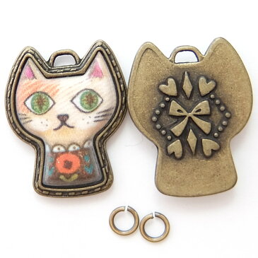 メタルチャーム ドヤ顔 キャット (1個入り) 【お得な丸カン1個付き】ハンドメイド 手作り アクセサリー パーツ