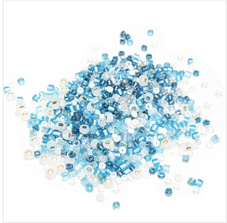 シードビーズミックス （約10g） 【ホワイト・クリスタル・ブルーミックス】★大特価★アクセサリー通りオリジナルビーズミックス