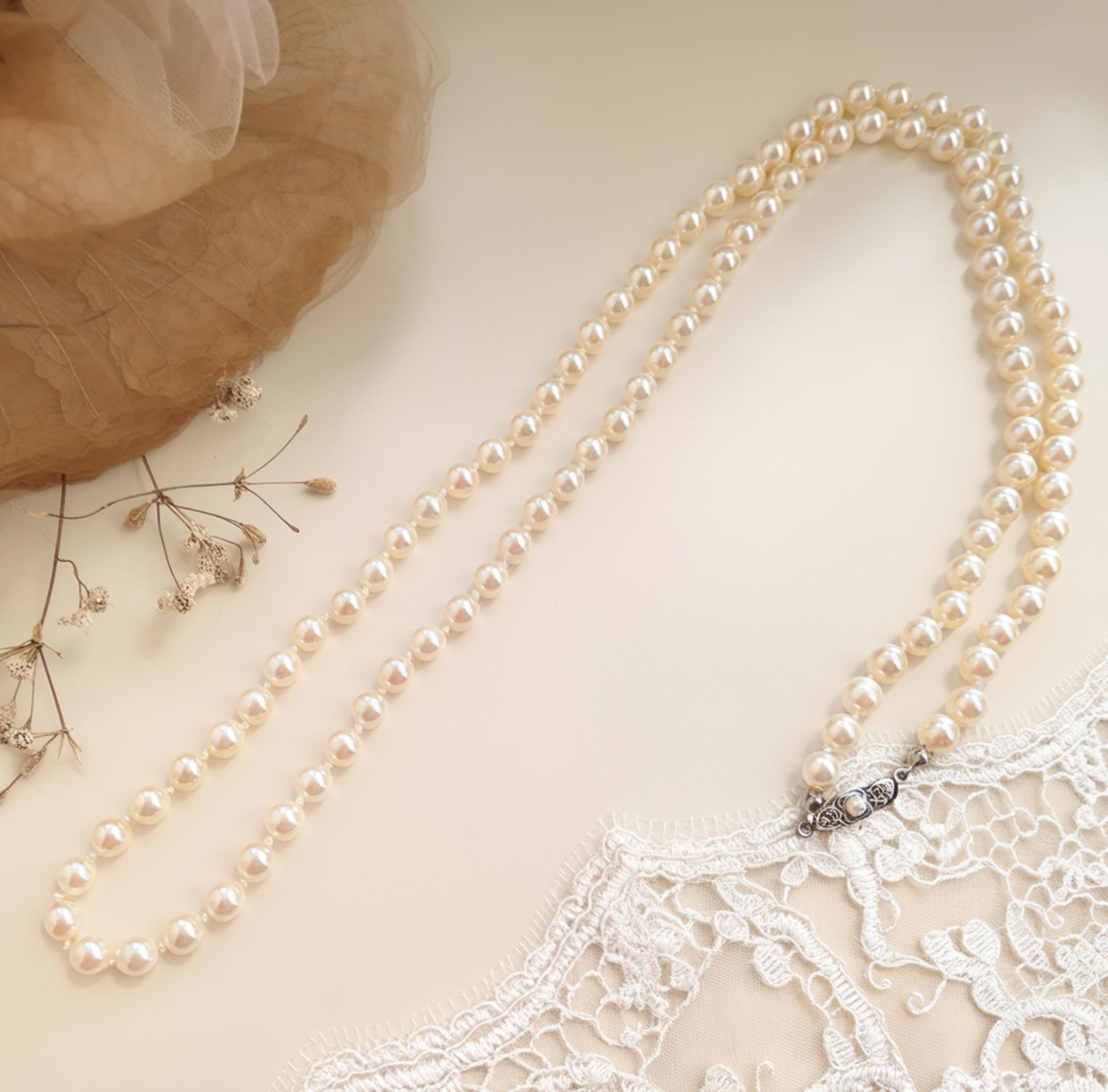 樂天商城 - 【日本製】　上品　シンプル　ガラスパールネックレス　キスカ7mm玉　78cm（1本）