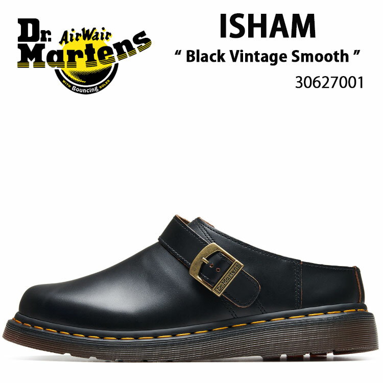 Dr.Martens ドクターマーチン ミュール スリッポン サンダル レザーシューズ ISHAM Black Vintage Smooth 30627001 ブラック メンズ レディース 男性用 女性用【中古】未使用品