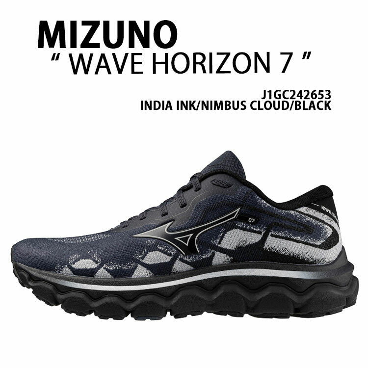 Mizuno ミズノ スニーカー WAVE HORIZON 7 J1GC242653 ウエーブホライゾン INK NIMUBUS CLOUD BLACK シューズ インク ニンバス ブラック メッシュシューズ メンズ【中古】未使用品