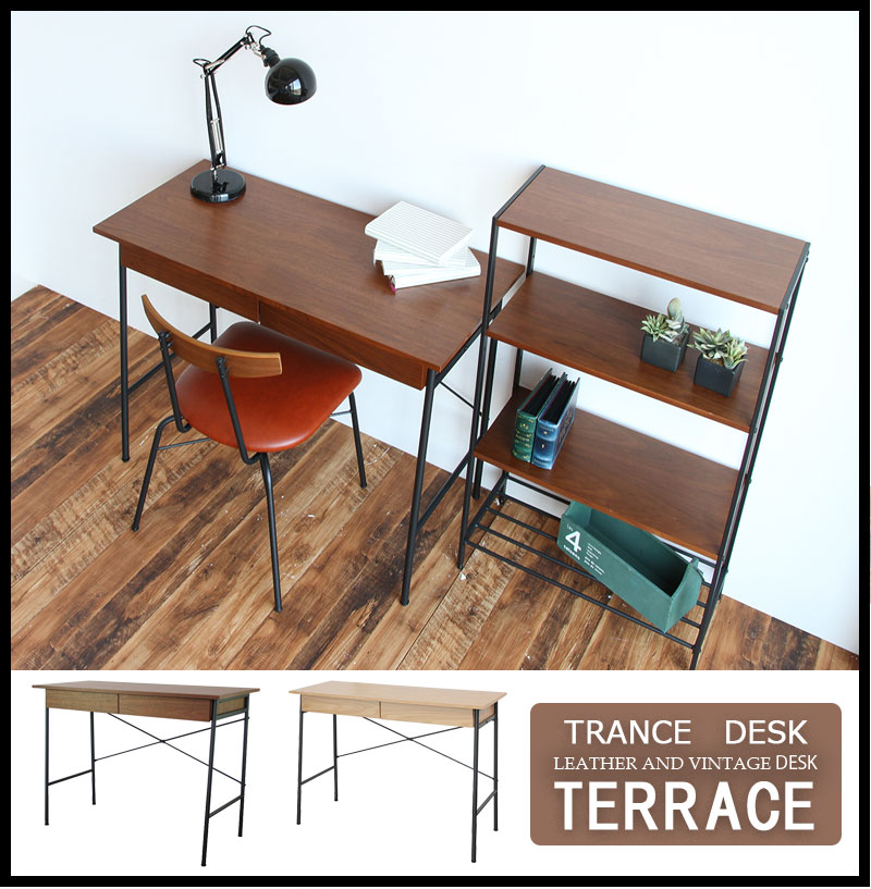【TERRACE】 パソコンデスク 収納スペース付き 幅100cm 奥行45cm 省スペース ハイタイプ PCデスク デスク オフィスデスク ワークデスク 木製 おしゃれ テレワーク 在宅勤務 ヴィンテージ レトロ パソコン ブラック ブラウン アイアン [2]