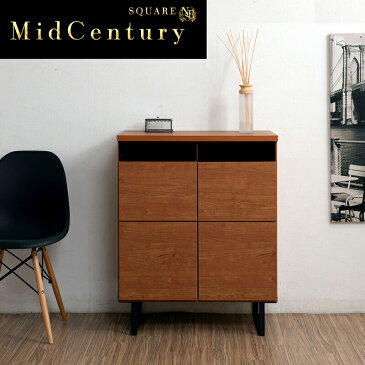 【CHERRY】スクエアモダンキャビネット 幅71扉タイプ ミッドセンチュリー ブラウン リビングボード スクエアキャビネット カウンター 棚 ガラス ブラック 木目 脚付き 収納キャビネット キッチン 収納棚 おしゃれ 台所 黒 扉付き 隠せる TVボード テレビボード テレビ台