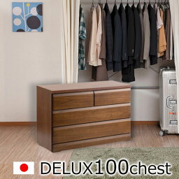 【DELUX】シリーズ 天然木桐材のクローゼット 幅99 奥行40 3段　ブラウン色 日本製 国産 完成品 タンス 木製　三段　引き出し 収納用品 押入れ収納 衣類収納 衣装ケース 収納ケース リビング　brown　chest　収納