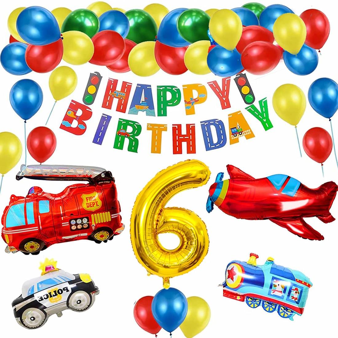誕生日 飾り付け 数字 バルーン 男の子 6歲誕生日 バルーン 車 バースデー 飾り Happy Birthday 風船 ..