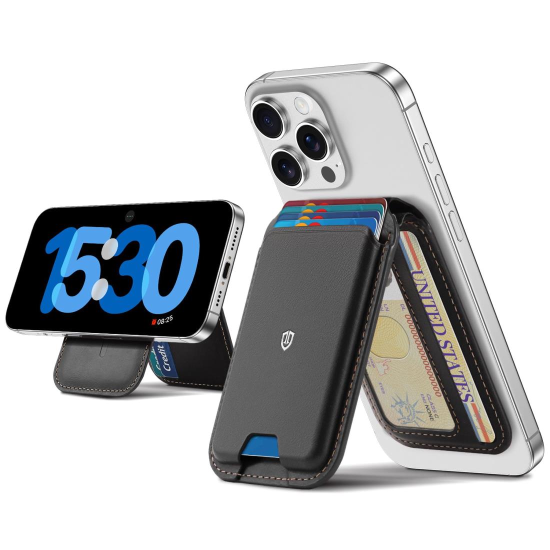 SHIELDON スマホスタンド カードケース 本革レザー 磁力吸着 角度調節可 6枚カード収納 RFIDブロッキング 磁力ケースとi Phone16/15/14/13/12/Plus/Pro/Pro Maxシリーズ対応 レトロブラック