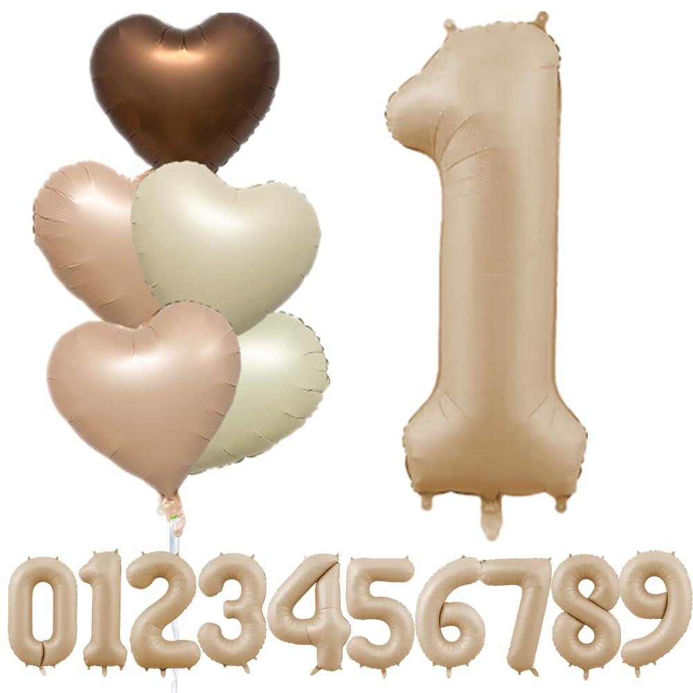 L-Athna アルミ 数字 バルーン 大きい 風船 誕生日 ナンバー 40インチ クリーミィ ハート型風船5個入れ..