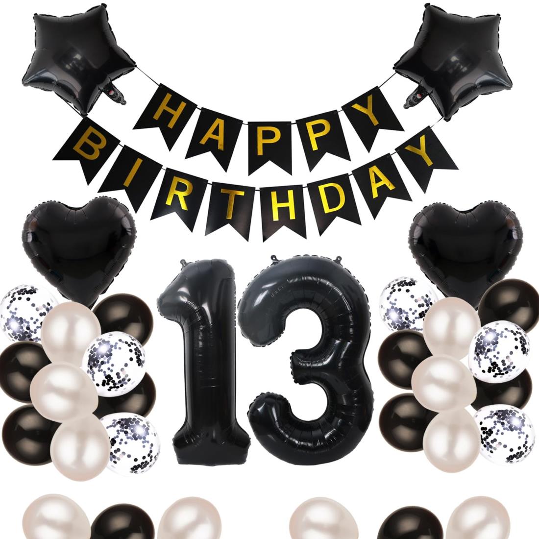 13歳 誕生日 バルーン 風船 飾り付け セット 数字バルーン 13 HAPPY BIRTHDAYガーランド ハート風船 紙..