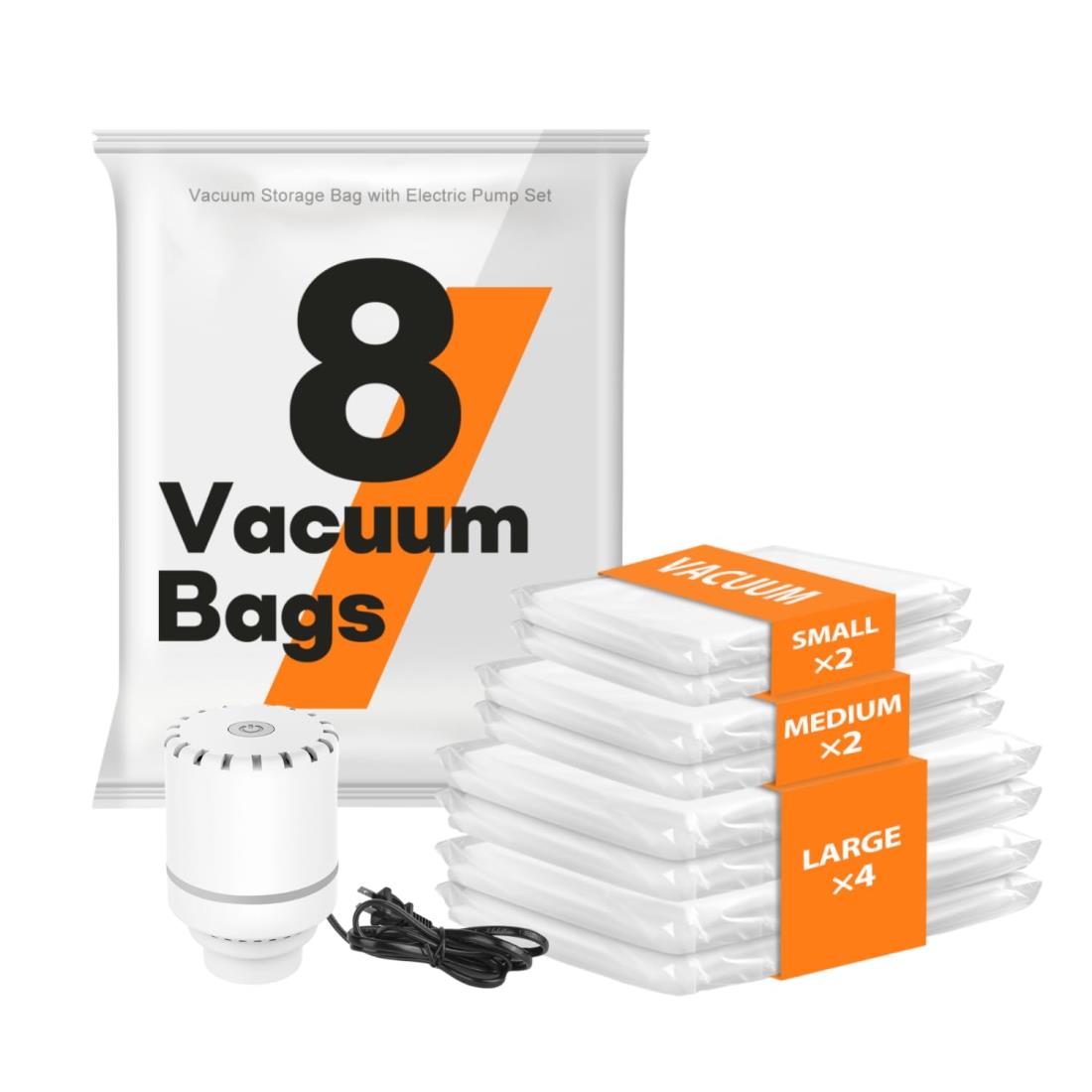 Vacbird 布団圧縮袋 布団 圧縮袋 掃除機不要 8枚入(S*2枚+M*2枚+L*4枚) 衣類圧縮袋 電動ポンプ付き 真..