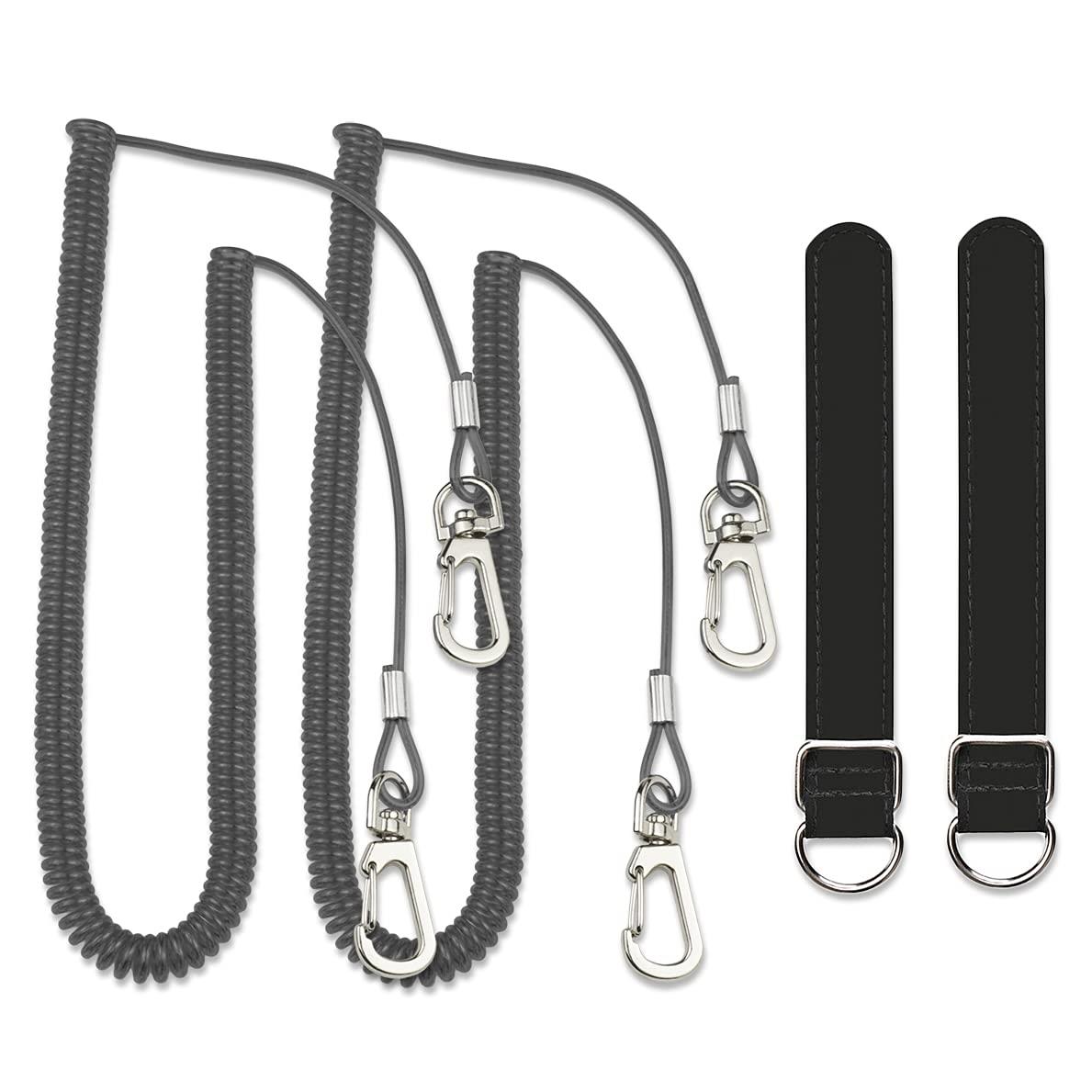 釣り竿 尻手ベルト ロープ付き ス パ イ ラ ルコード ワイヤー入り 290cm セット (ブラック)