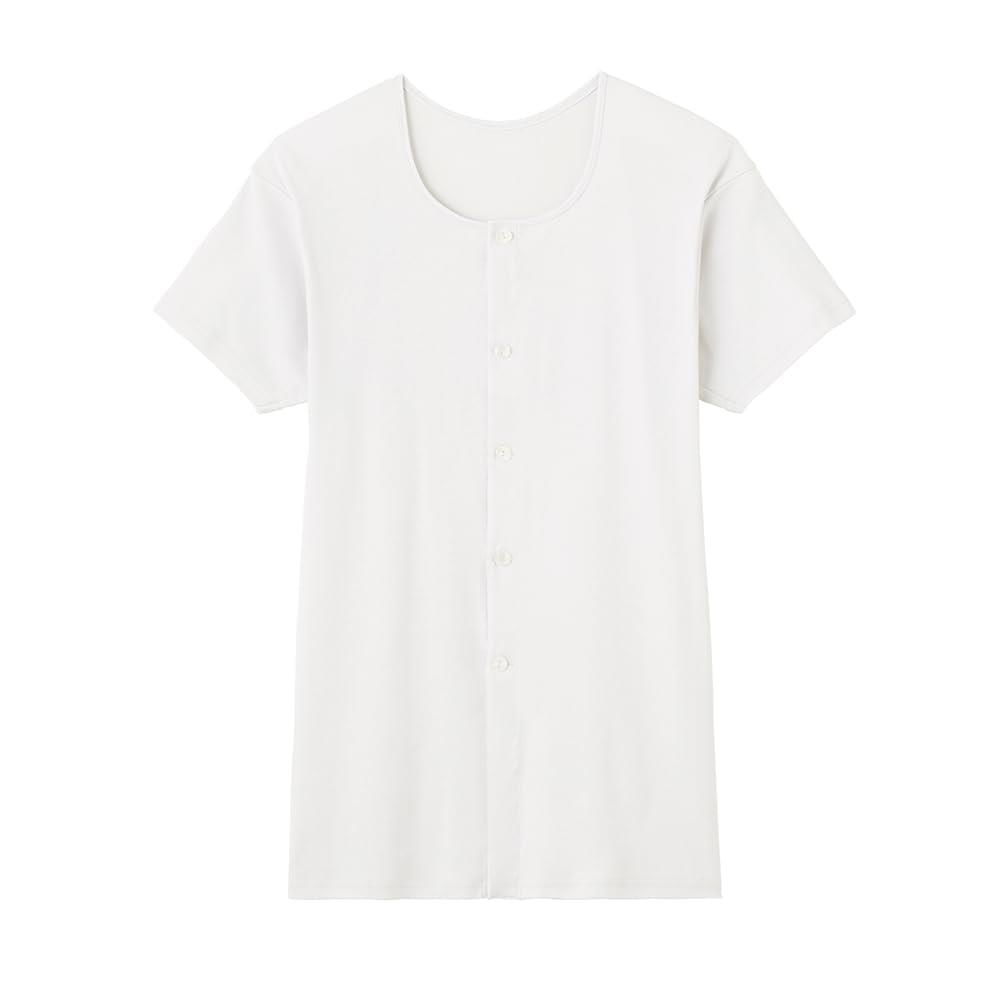 グンゼ 介護肌着 【ちょっと便利な思いやり設計】 らくらく肌着 前開き 大きめボタン 半袖 抗菌防臭 保湿 綿100% メンズ ホワイト M