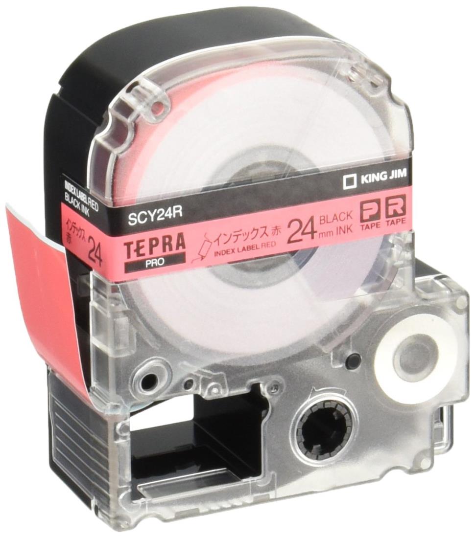キングジム 【純正】 テプラPROテープカート リッジ インデックスラベル 24mm 赤ラベル/黒文字 長さ8m SCY24R