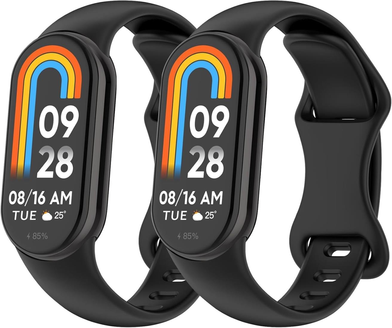 Vancle 【2枚入り】 バンド for Xiaomi Mi Band 9 換え シャオミ スマート8 交換バンド, 替えベルト 柔らかいシリコン 交換ベルト 調節可能 (ブラック+ブラック)