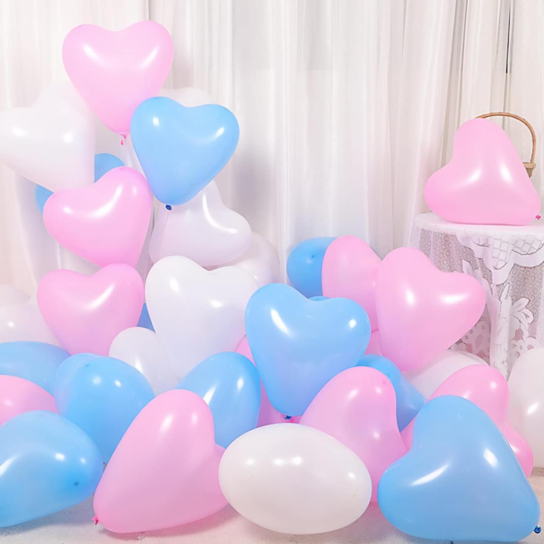 BTZO 風船 バルーン ハート型 50個セット アソート 10インチ 飾り付け バレンタイン 告白 プロポーズ 誕生日会 結婚式 パーティー 店舗装飾 3色 ピンク ライトブルー ホワイトのサムネイル