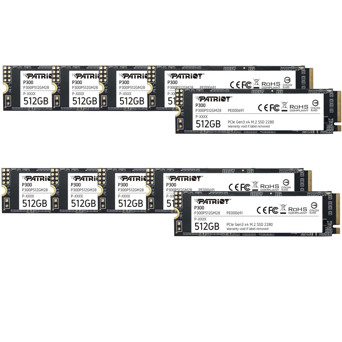 Patriot P300 512GB Internal SSD - NVMe PCIe Gen 3x4 - M.2 2280 - Solid State Drive - 10 Pack
