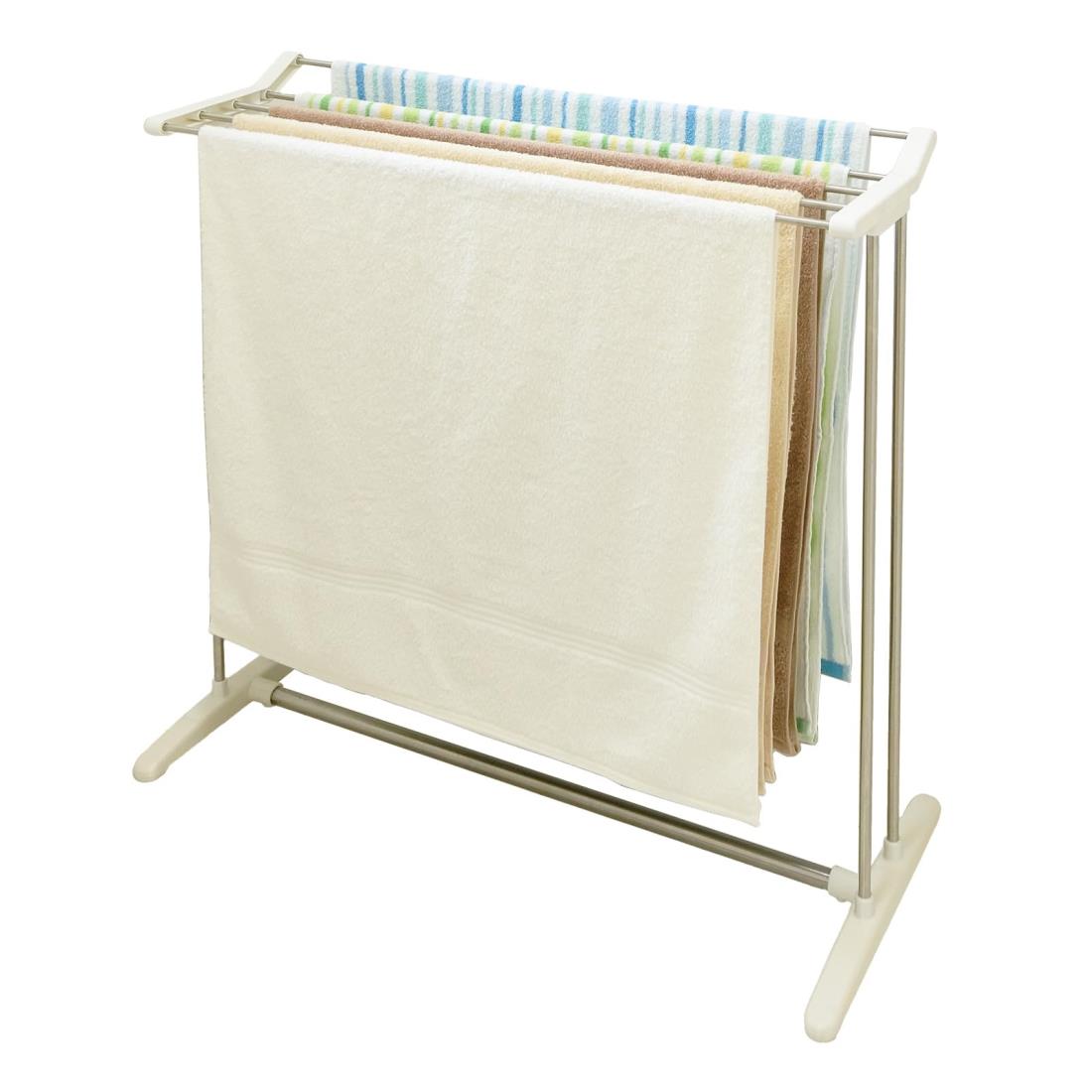 天馬 限られたスペースでもバスタオルが5枚干せるシンプルなバスタオルハンガー 洗濯物干し 組立式 室内用 バスタオルスタンド ホワイト 幅76.5×奥行32×高さ80cm PS-22