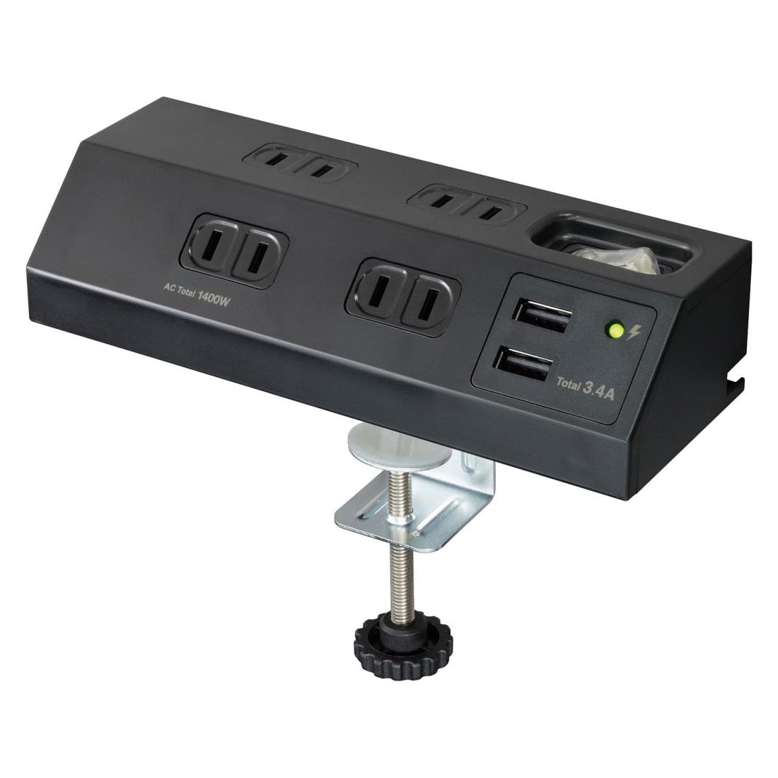 エルパ(ELPA) 卓上電源タップ USB付き クランプ固定 集中スイッチ 雷ガード付き WLS-DS4232SUA(BK)