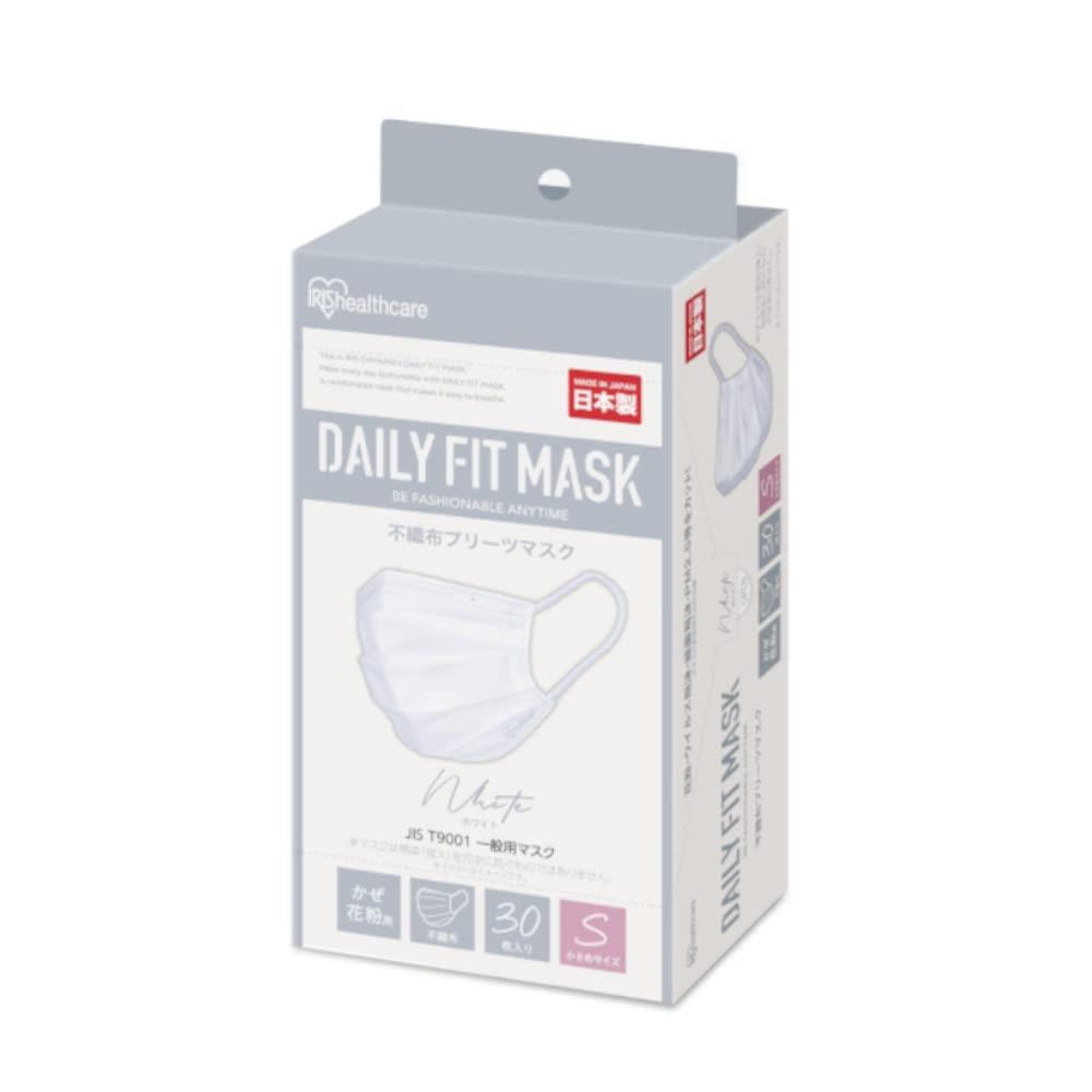 アイリスオーヤマ 日本製 不織布プリーツ 小さめ 30枚入 やわらか DAILY FIT 通気性UP 蒸れにくい 耳が痛くならない ホワイト 白(4)