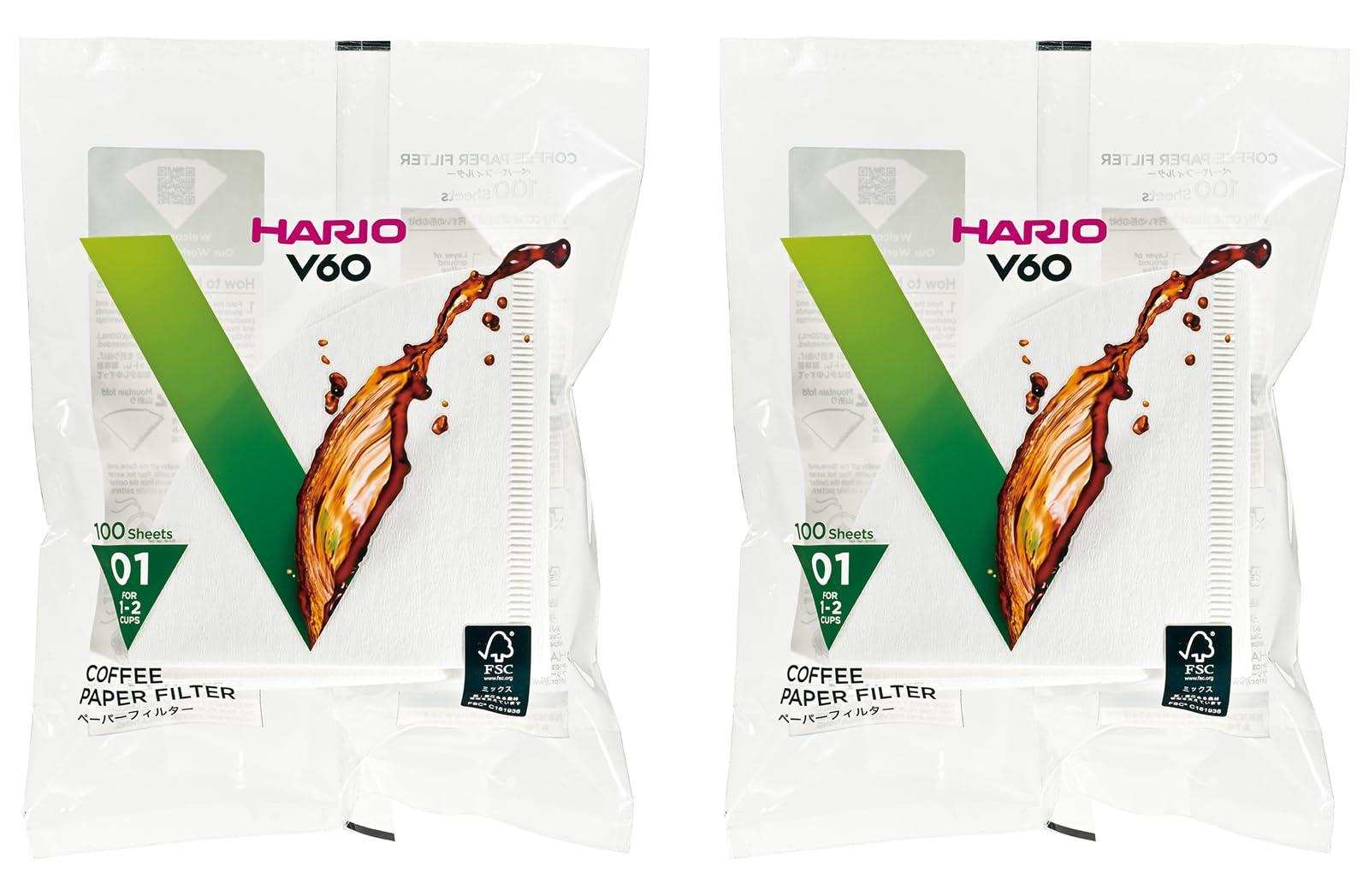 HARIO(ハリオ) V60ペーパーフィルター 白 1-2杯用 日本製 VCF-01-100W100枚入り 2個セット