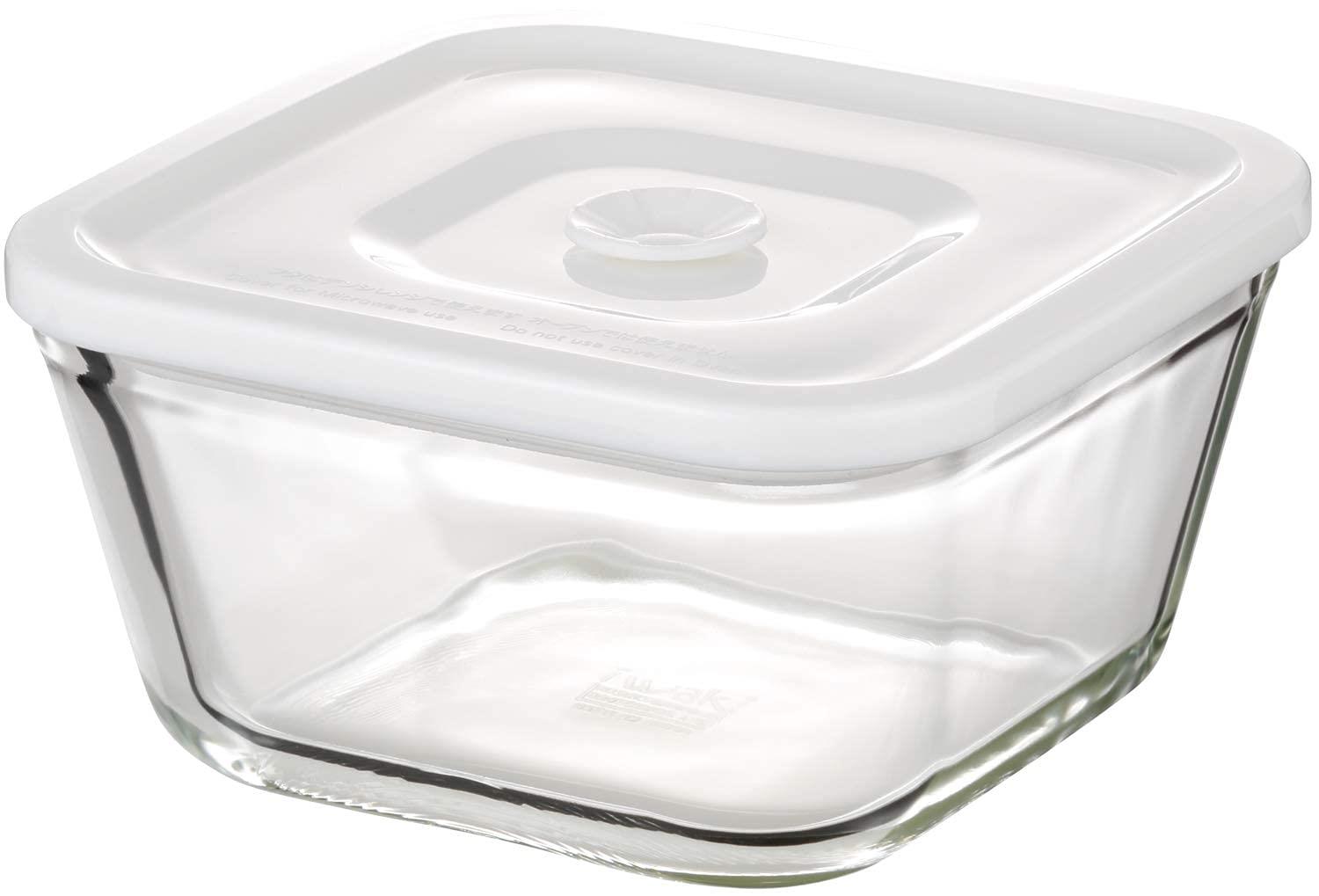 iwaki(イワキ) 耐熱ガラス 密閉容器 ホワイト 深型 L 幅15.5×奥行15.5×高さ8.0cm 700ml C3247HMMPW