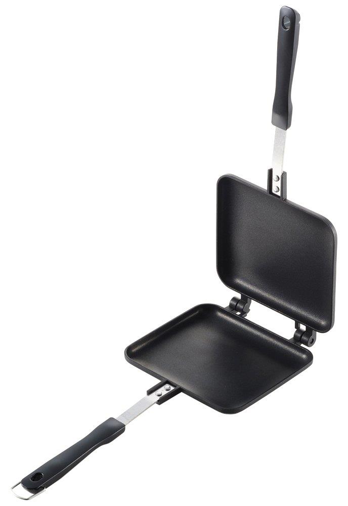 ヨシカワ ホットサンド ガス火専用 あつあつ シングル フッ素加工 焼き目なし ブラック アウトドア キャンプ SJ1681
