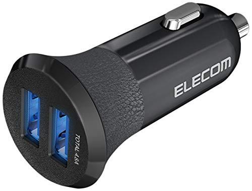 エレコム カーチャージャー シガーソケット 24W (1ポート最大12W) USB-A ×2 【 i Phone 13 / 12 / SE (第2世代) / Android 対応 】 ブラック EC-DC03BK