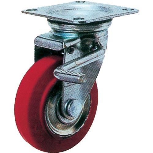 ヨドノ プレス製自在金具ブレーキ付赤ゴム車 75φ RWJB75 プレート式ゴムキャスター(軽・中荷重用)