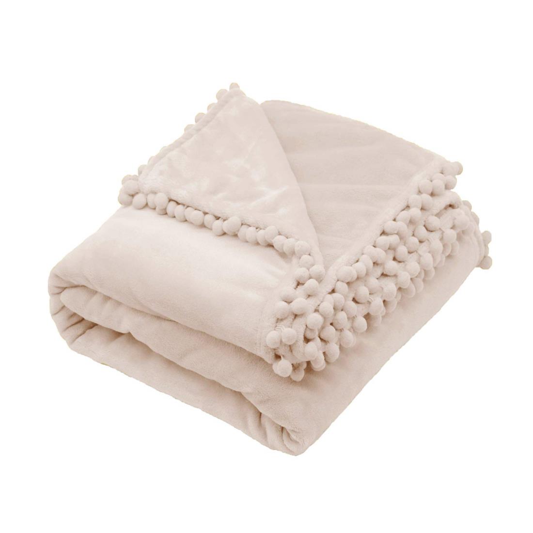 Mokoya 毛布 セミダブル 可愛い ブランケット 150x200cm かわいいポンポン付き ふわふわ柔らかい 多用途 タオルケット 軽量 洗える 通年使用（白）