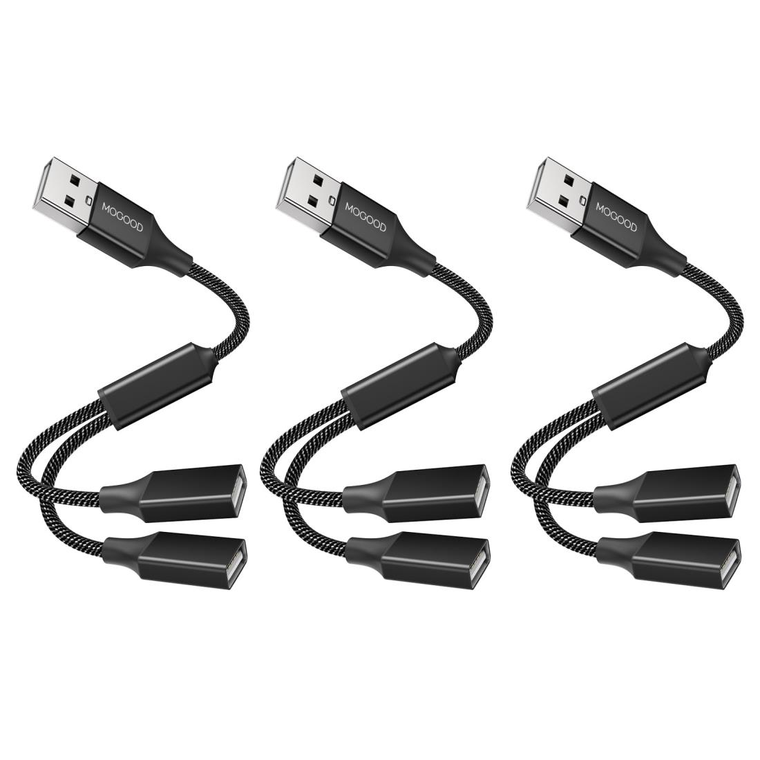 MOGOOD USB分岐器 Yケーブル USB1進2出アダプタ充電/データ伝送のためのダブルUSB 2.0電源ケーブル拡張ダブルUSBポート拡張ハブノートパソコン/Mac/自動車のための追加マルチポートデータ分割(ブラック,3パッケージ)